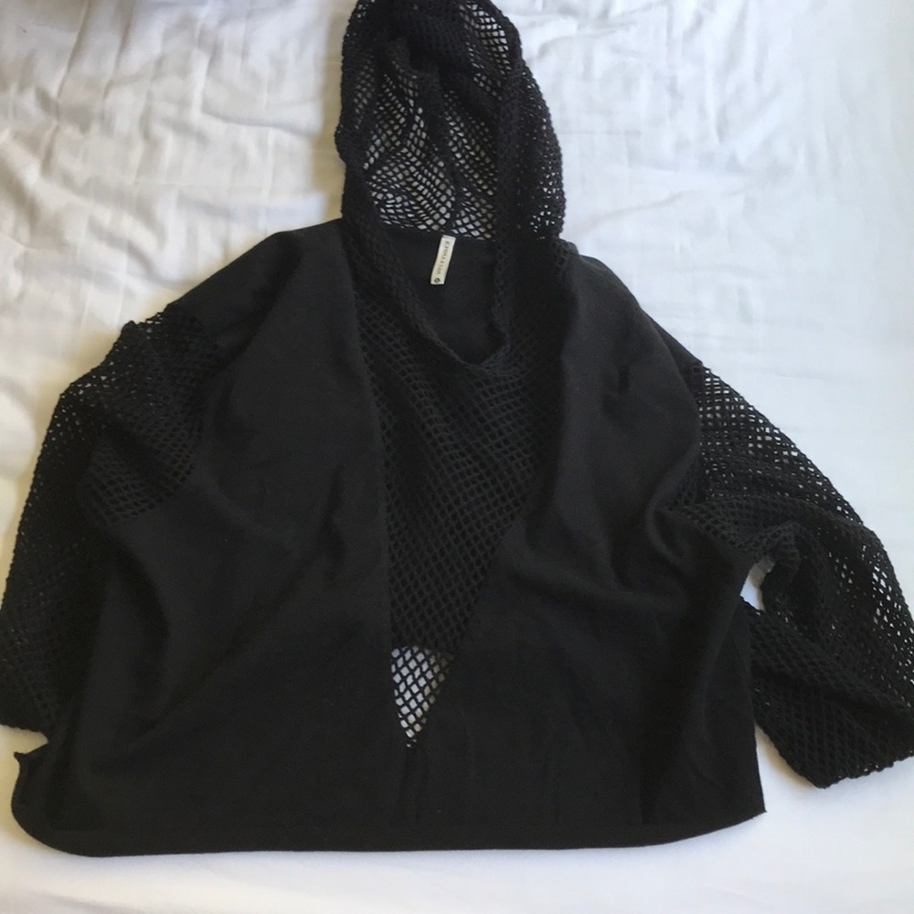 LF hooded Fishnet crop jacket